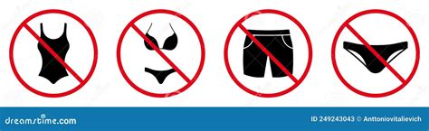 Nude Beach Summer Silhouette Sign Set Forbidden Enter In Bikini Swimwear Short Trunks Two Piece