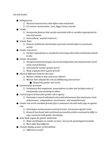 Gender Roles And Sexuality Life Span Chapter Sex And Gender Biological Sex Physical Studocu