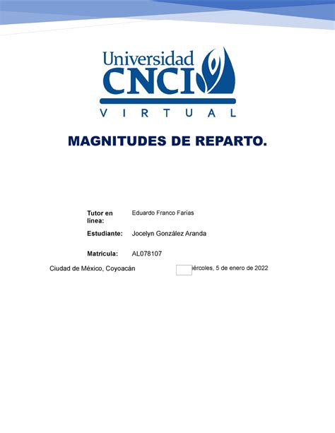 Actividad 1 Magnitudes de reparto - MAGNITUDES DE REPARTO. Ciudad de