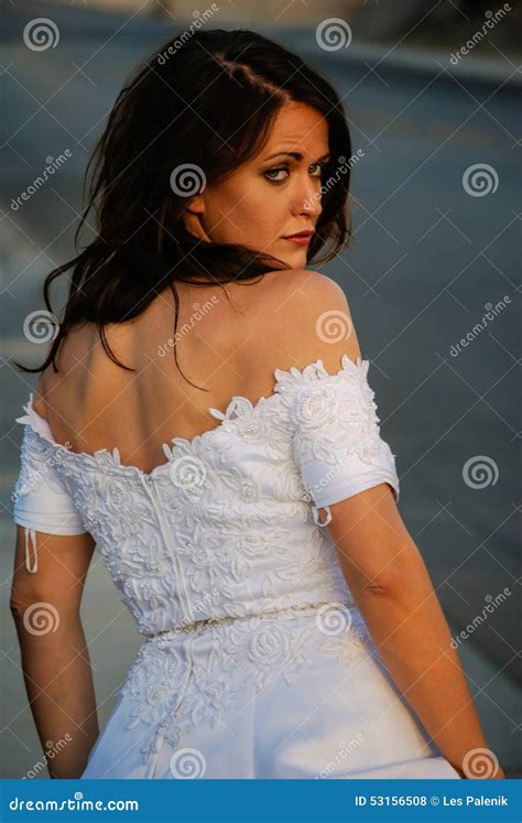 Attractive Brunette In A Wedding Dress Stock Photo Image Of Wedding Brunette 53156508