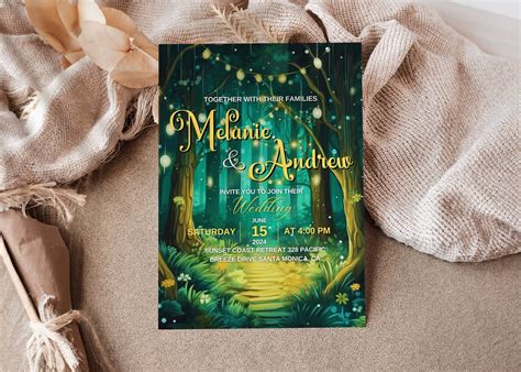 Fantasy Mystical Wedding Invitation Enchanted Greenery Forest Template