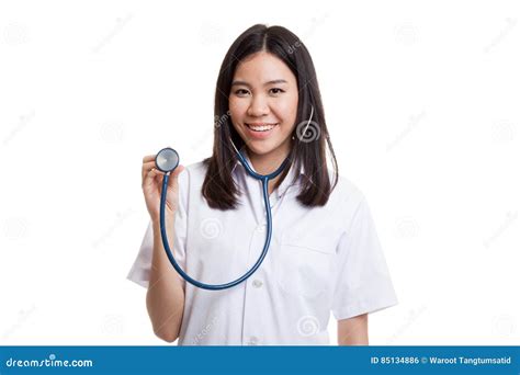 Young Asian Female Doctor With Stethoscope Stock Photo Image Of