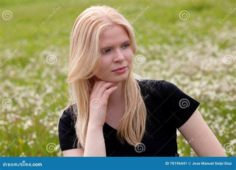Happy Blonde Girl Surrounded By Flowers Stock Image Image Of Fashion Girl