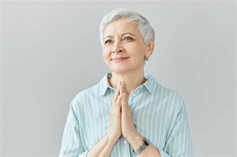 Free Photo Body Language Positive Charming Mature Grandmother Clapping Hands Smiling Proud