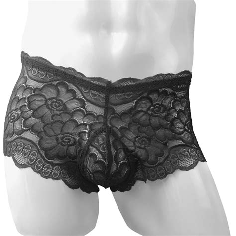 Sexy Men Sissy Boxer Lace See Through Briefs Bugle Pouch Underwear Elasticity Shorts Trunks Gay