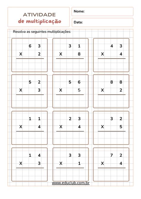 Multiplicacao Para 3 Ano - Atividade de multiplicação 3 ano do Ensino Fundamental | Educlub