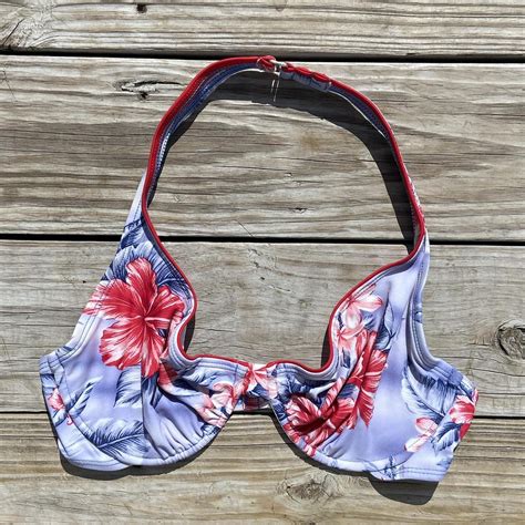 Vintage Hawaiian Hibiscus Floral Bikini Top With Depop