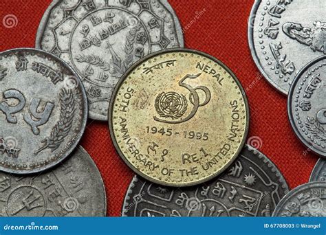 Coins of Nepal. United Nations 50th Anniversary Stock Image - Image of ...