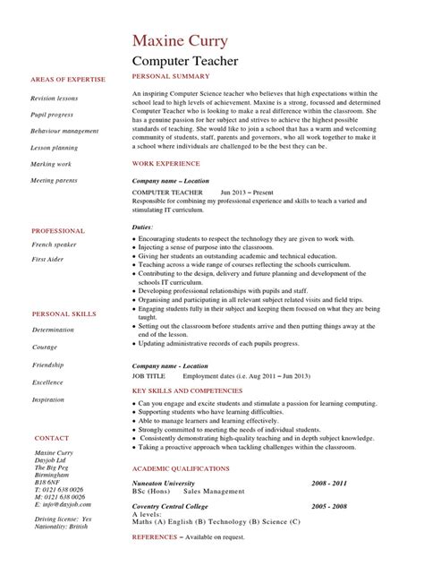 Computer Teacher Resume Template | PDF | Teachers | Curriculum