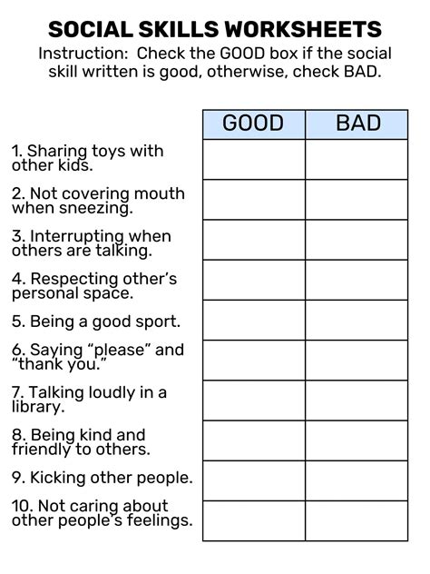 Free Printable Worksheets Social Skills - Worksheets HQ