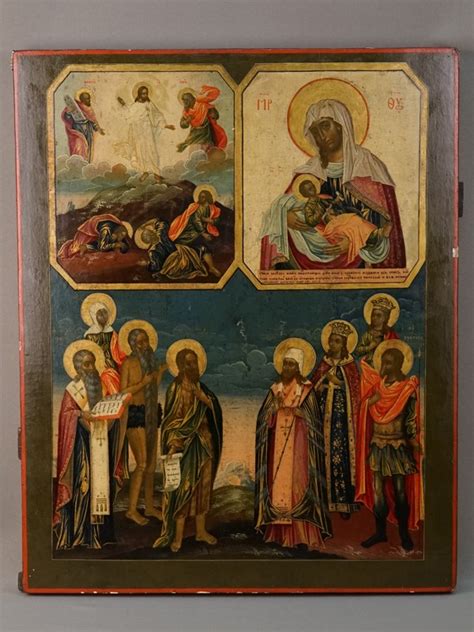 Икона «Избранные святые (Харлампий, Христофор, Онуфрий, Иоанн Предтеча ...