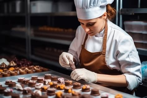 Premium Photo | Female master chef chocolatier working in artisanal ...