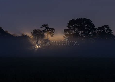 Sunrise on a Foggy and Misty Autumn Morning,with Light Shining through ...