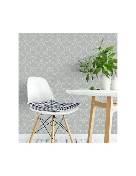 Papel De Parede Fundo Cinza E Detalhes Arabescos Na Cor Nude