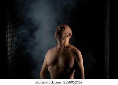 Portrait Mature Shirtless Bald Bearded Man Stock Photo Shutterstock