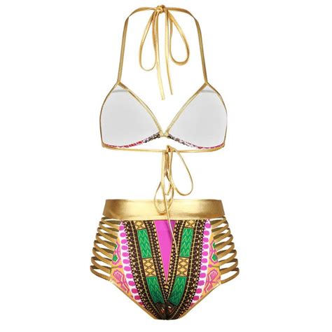 African Print Two Piece Bathing Suit Women Bandage Push Up Padded Bikini Set Geometric Sexy