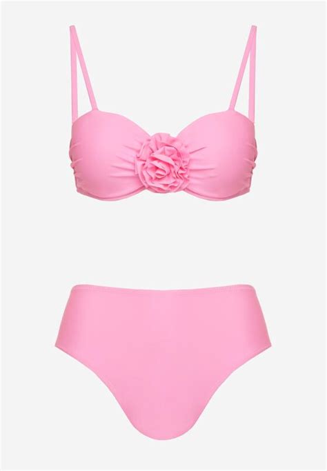 Jasnoróżowe Bikini Biustonosz z Kwiatem D i Majtki Typu Figi Telanea Born be