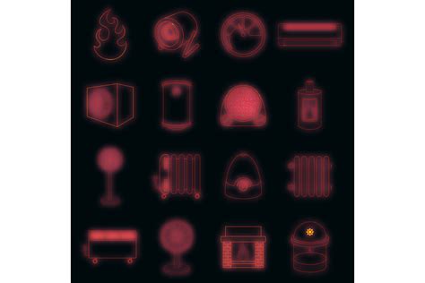 Heating Cooling Icons Set Vector Neon Graphic By Ylivdesign · Creative