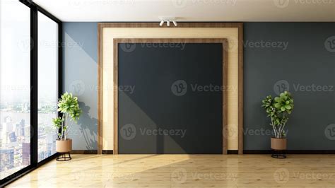 3d Render Office Wooden Lobby Waiting Room For Company Wall Logo Mockup