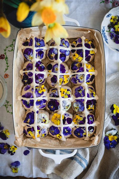 Soft Sourdough Hot Cross Buns Recipe With Edible Flowers Fare Isle