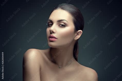 Sexy Beauty Brunette Woman With Perfect Makeup Beauty Girl S Face On Dark Background Skincare