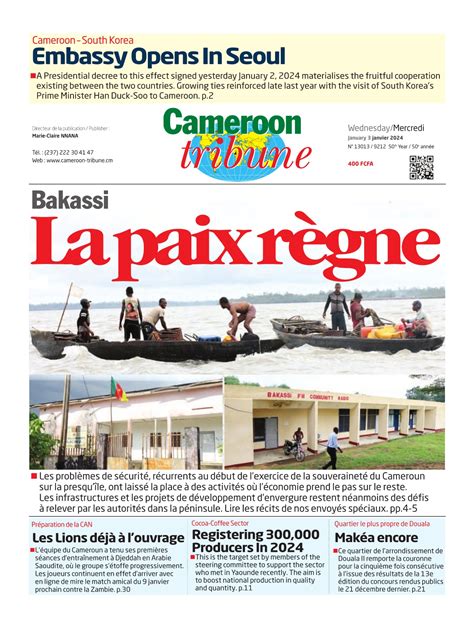 Photos La Revue De Presse Camerounaise Du Mercredi 03 Janvier 2024