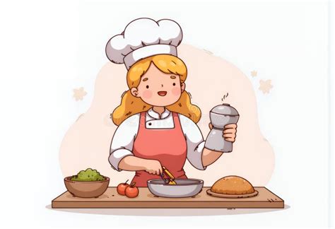 Cheerful Blonde Chibi Chef Cooking A Detailed 2D Vector Illustration In Korean Style The Happy