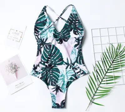 One Piece Sexy Bikini Wholesale New Design Fashion Swimwear Latest Green Leaves Printing Pattern