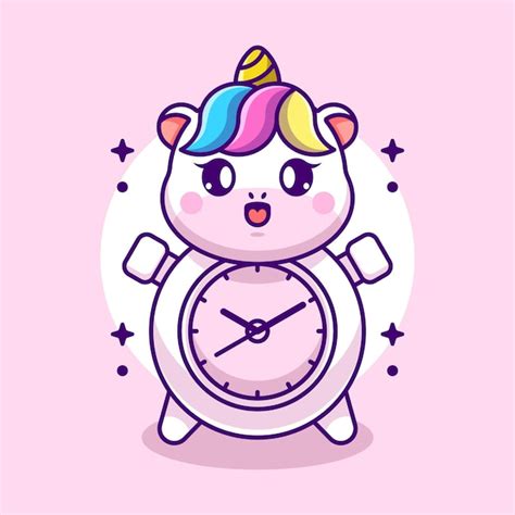 Conception De Dessin Animé Mignon Horloge Licorne Vecteur Premium