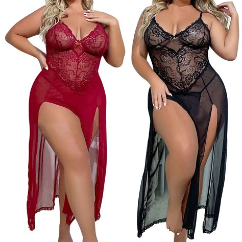 Elainilye Fashion Women Oversized Lingerie Suspender Dress V Neck Lace