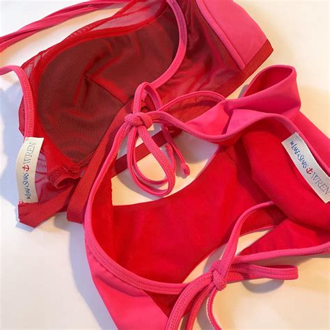 Never Worn Nwot Hot Pink And Red Mesh Bikini Two Depop