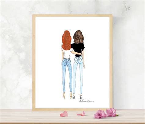 Redhead And Brunette Best Friends Hugging Redhead Best Friend Sorority Gift Roommate Gift