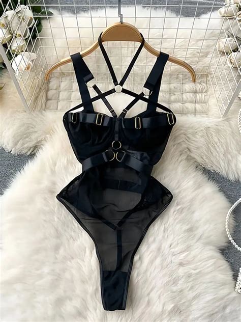 Macac O Feminino De Malha Er Tica De Cordas Combina O Oca Fina Bodysuits Sexy Lingerie