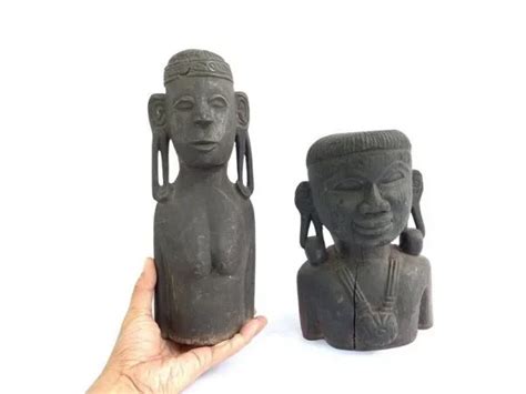 Half Body Statue Antique Borneo Naked Penan Dayak Sculpture