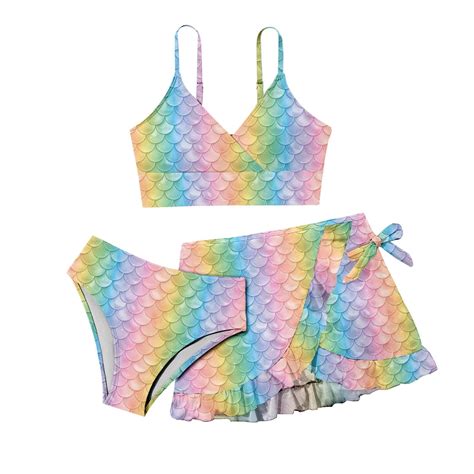 Kiijoy Tween Girls Scale Print Bikini Swimsuit Bathing Suit With Cover Up Piece Walmart