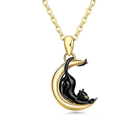 Jeulia Black Cat Crescent Moon Sterling Silver Necklace Jeulia Jewelry