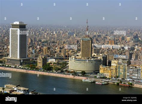 Aerial view of Cairo Egypt cityscape , panoramic view of Cairo and skyscrapers , the river Nile ...