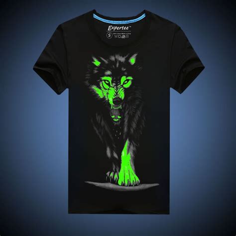 Glow In The Dark Novelty Luminous 3d T Shirt Womenmen 100 Cotton Black T Shirt Wolf Printing