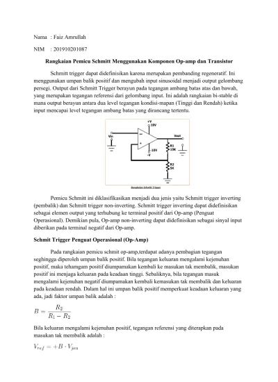 Rangkaian Pemicu Schmitt Menggunakan Komponen Op Amp Dan Transistor