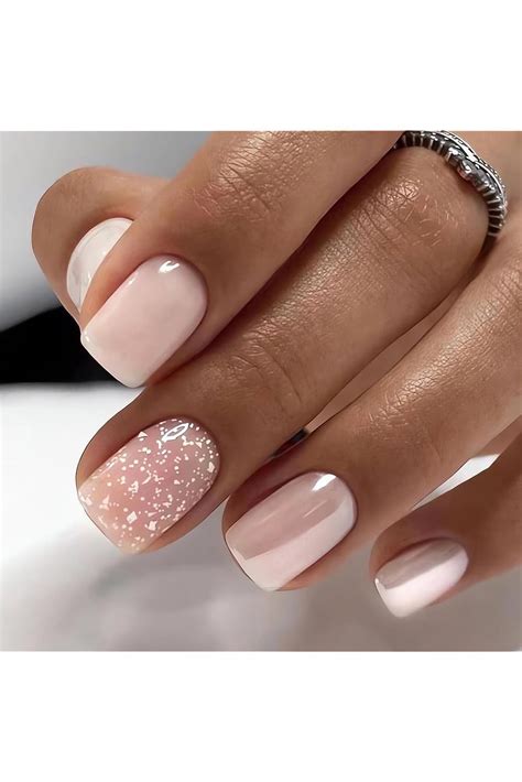 Nude Pink Glitter Press On Nails Short Square False Nails