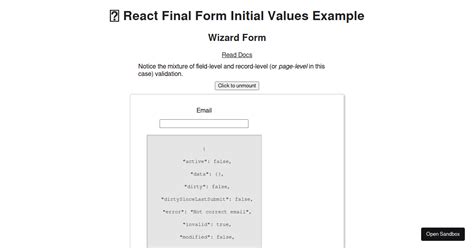 React Final Form Initial Values Example Codesandbox