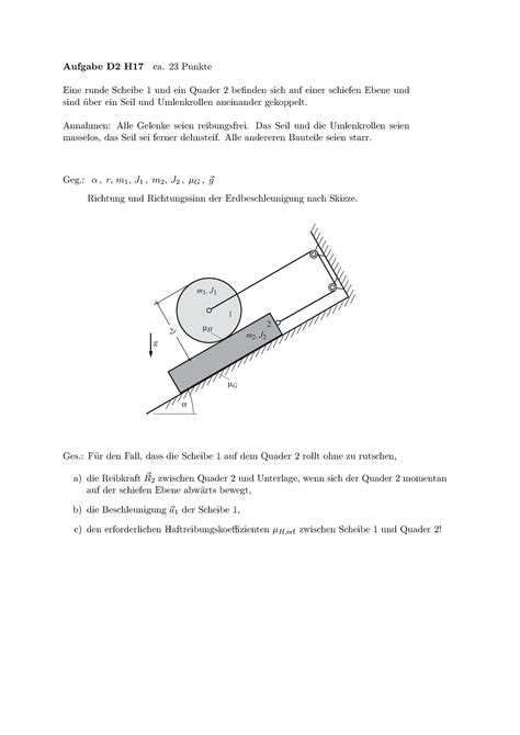 Technische Mechanik Ii Aufgabe D H Ca Punkte Eine Runde