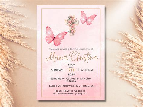 Editable Butterfly Baptism Invitation Christening Invitation Spring Baptism Invitation Girls