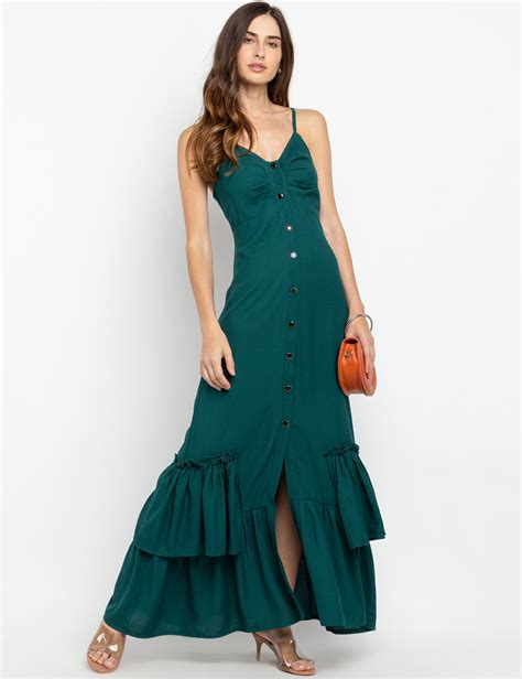 Vestido Longo Babado Verde Elora