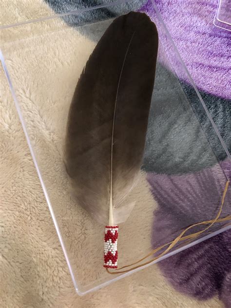 Beaded Feather Redand White Bead Work Eagle Feathers Beaded