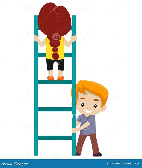 Child Cartoon Climbing Stairs Vector Illustration