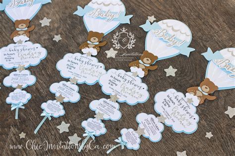 Teddy Bear Invitation Hot Air Balloon Invitation Handmade Baby Shower Chicinvitations