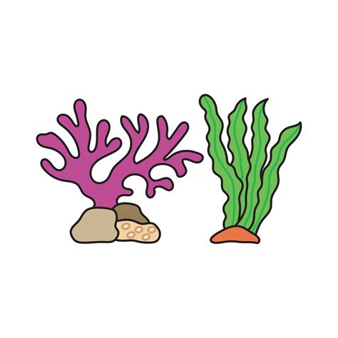 Kids drawing Cartoon ocean plants. Anemones, corals and seaweed, marine kelp, aquarium plants ...