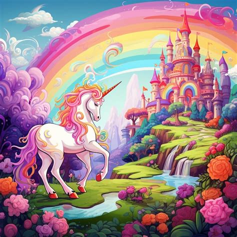 Premium Photo Cartoon Illustration Of A Unicorn In A Fantasy