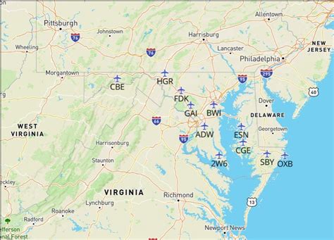 maryland airports map   top  airports  maryland